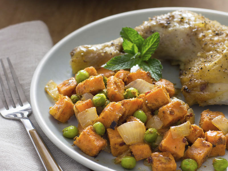 Spicy Sweet Potatoes and Peas