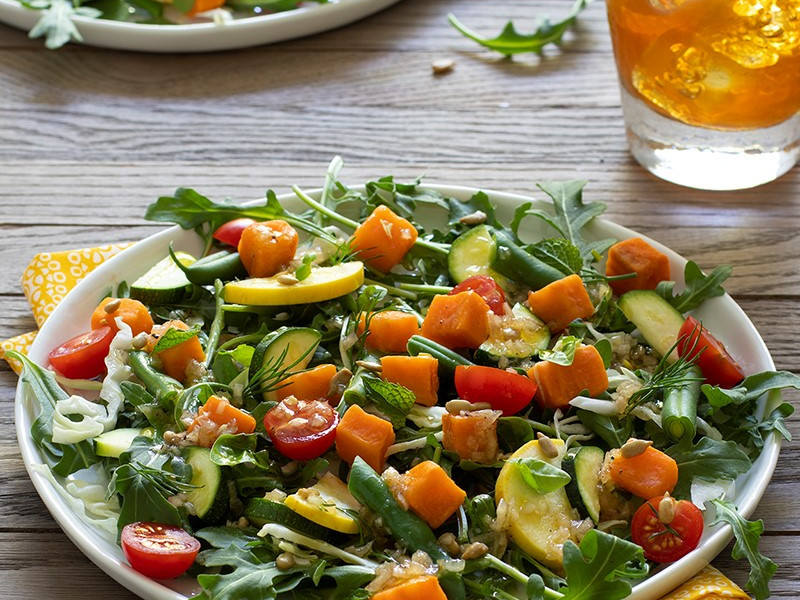 Sweet Potato Salad with Summer Vegetables and Fresh Herbs