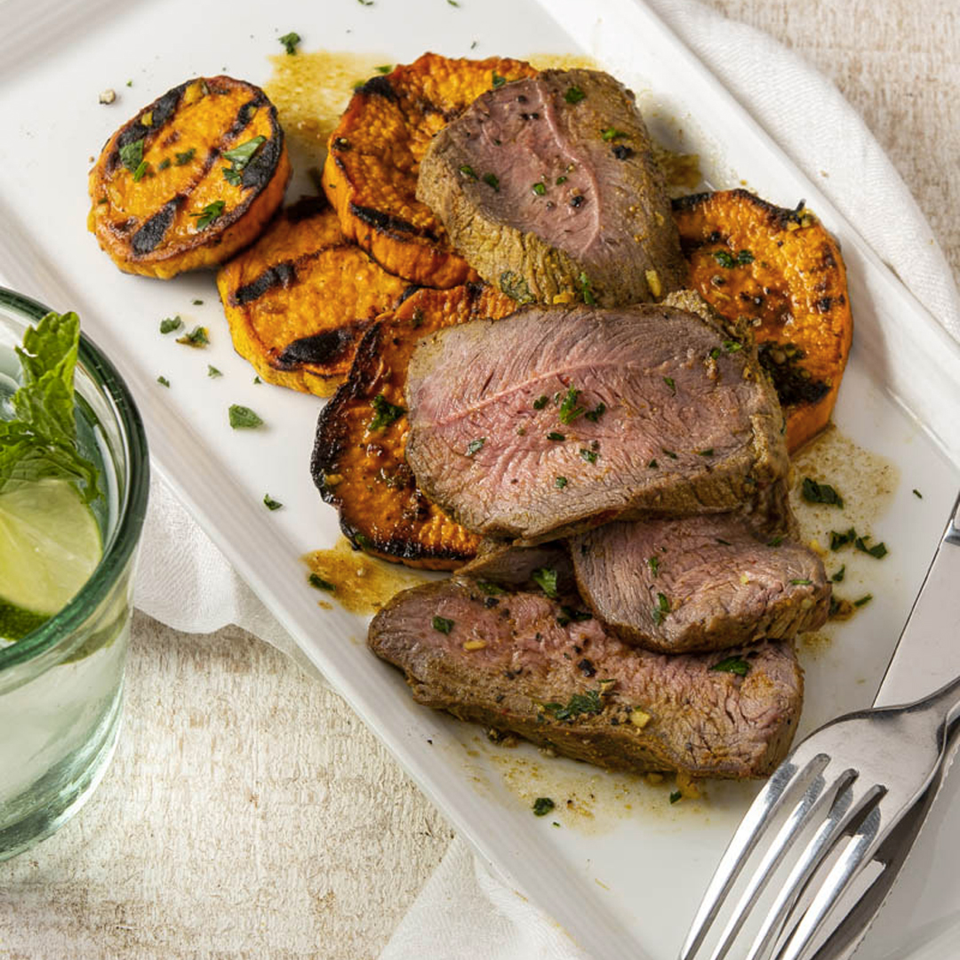 Recipe Info Grilled Coconut Curry Lamb and Sweet Potatoes