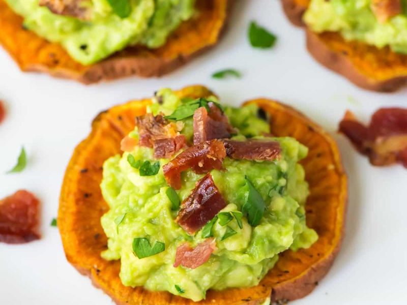 Sweet Potato Bites with Avocado and Bacon