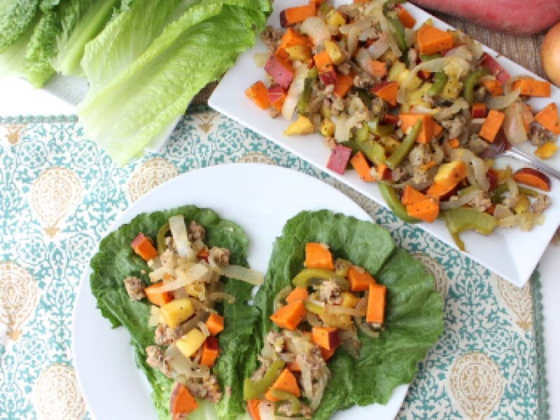  Sweet Potato, Sausage, and Apple Lettuce Wraps